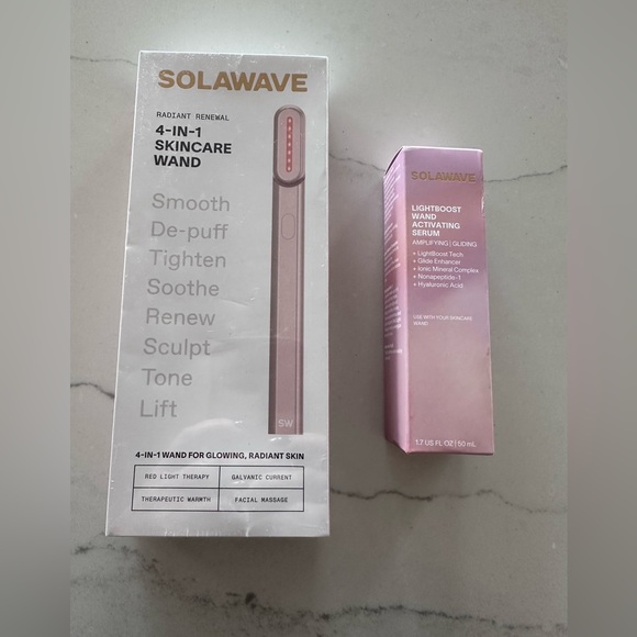 Solowave Other - Solowave Bundle Skincare Wand Red Light Therapy Rose Gold & LightBoost Serum NWB